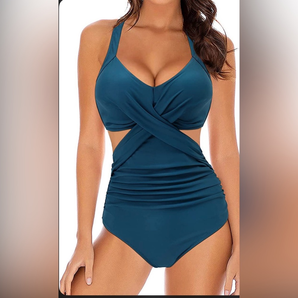 MOSHENGQI Womens Cross Wrap Cutout Side One Piece Swimsuit Push Up Monokini Bath